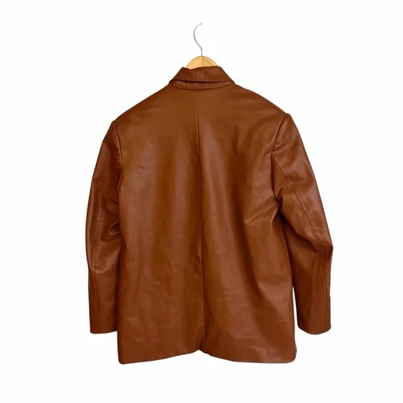 Zara Double Breasted Faux Leather Cognac Blazer - Picture 2 of 4